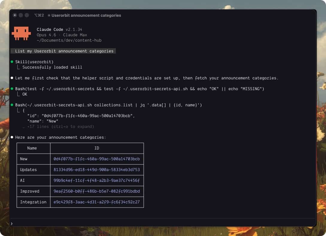 Userorbit announcement categories