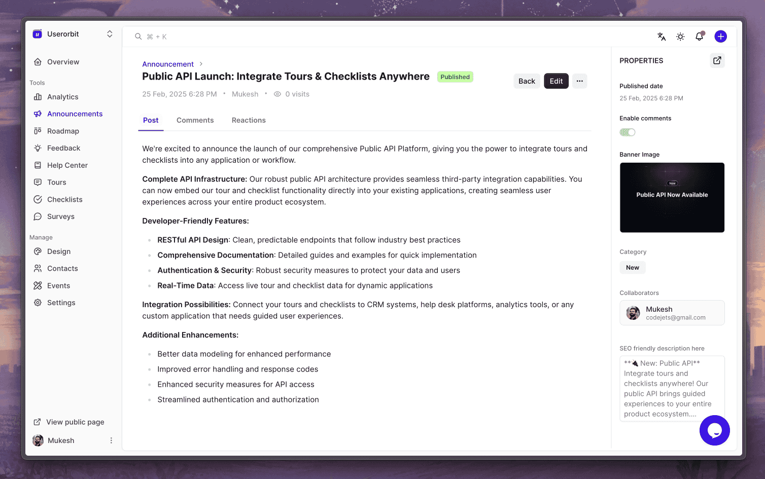 Announcement tracking