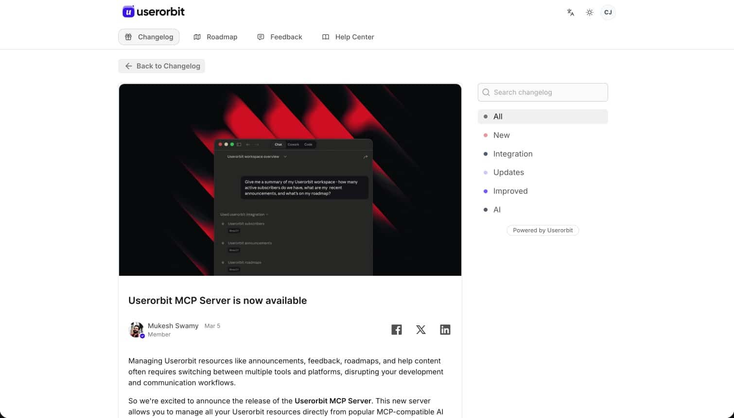 public changelog with reactions