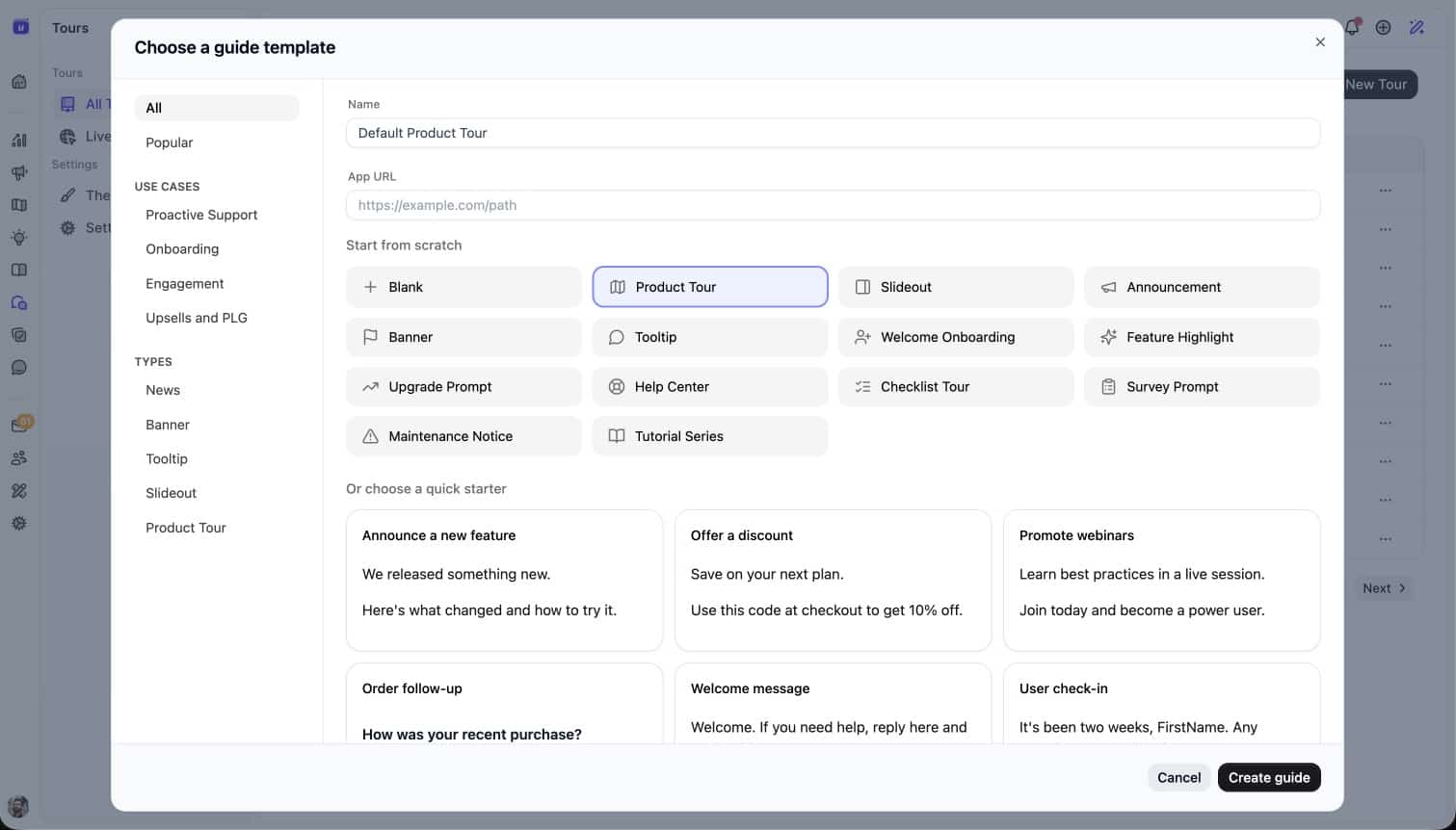 tour template chooser
