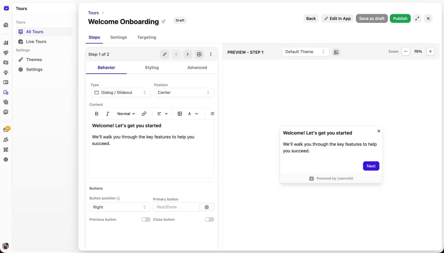 tour builder with preview