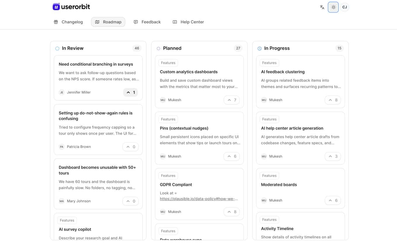 public roadmap board