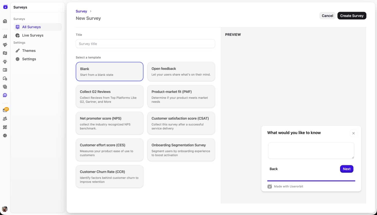 survey template selector