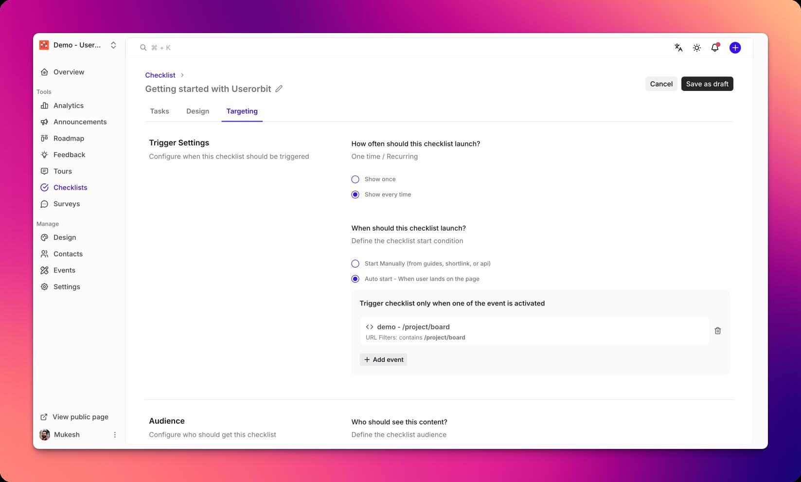 Checklist Targeting Rules