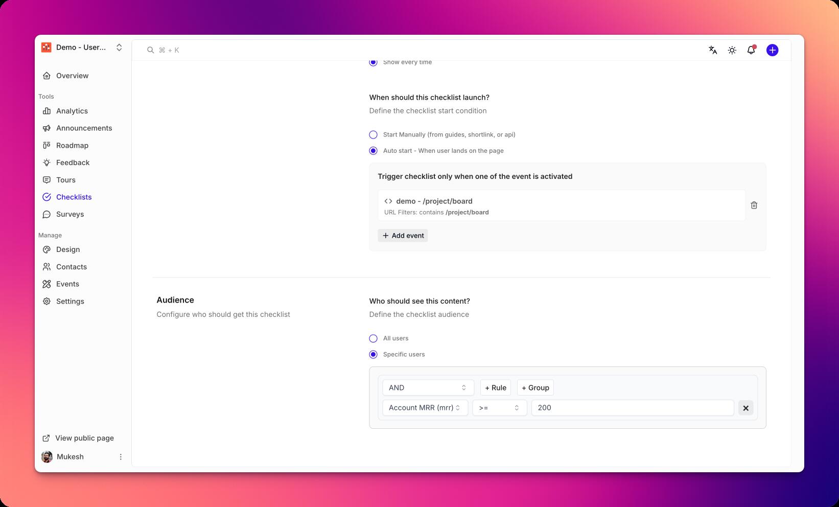 Checklist Targeting Test